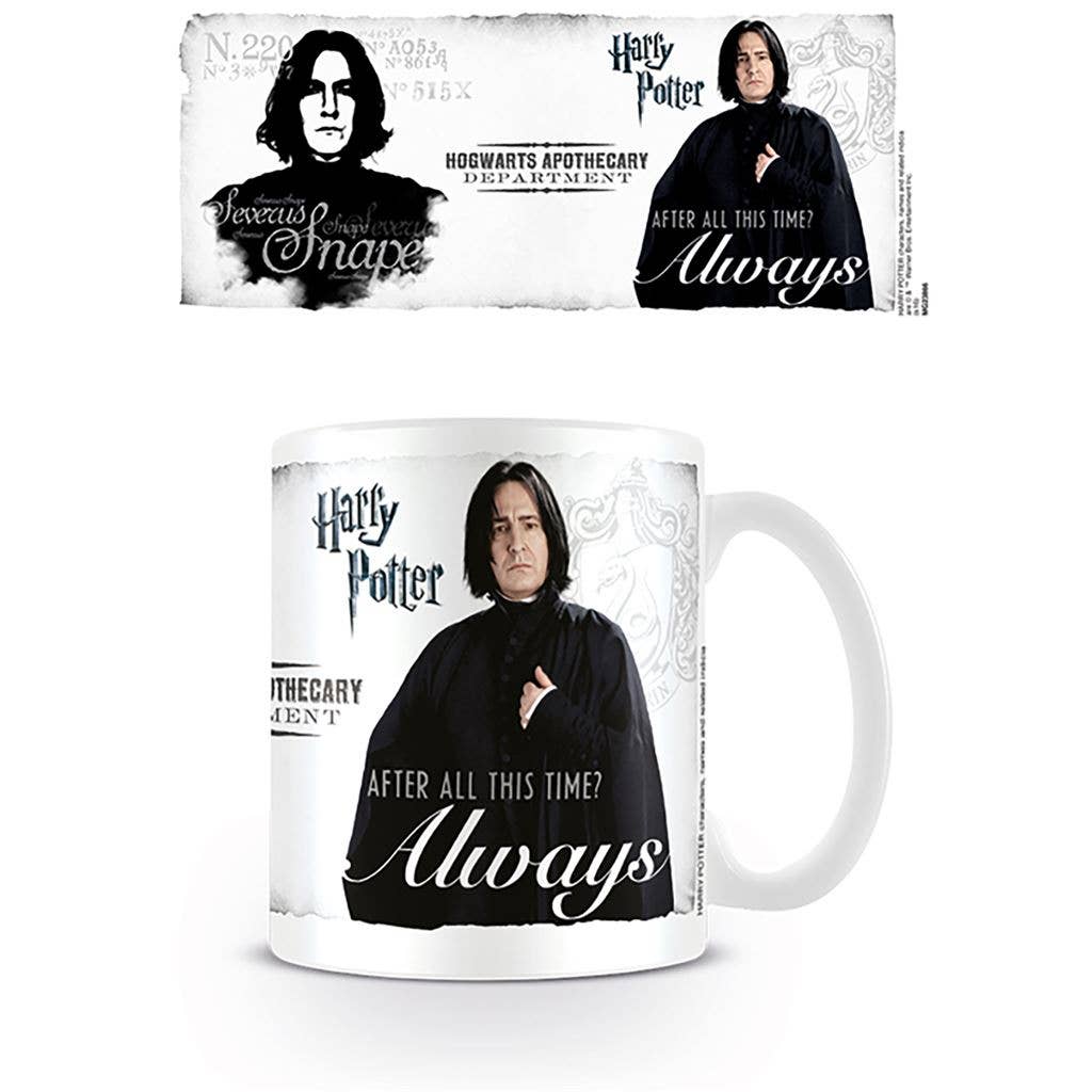 Mug with Snape design and 'After all this time? Always' text, featuring packaging above.