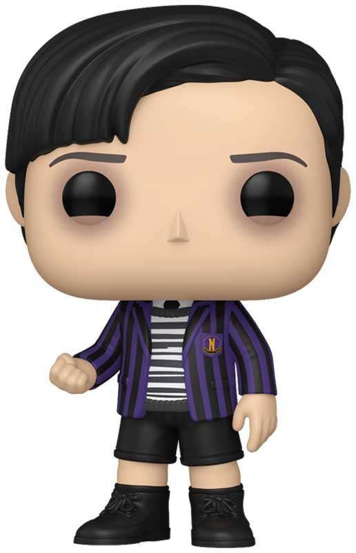 Funko Pop! vinyl figure of a character with a purple jacket and striped shirt on a white background