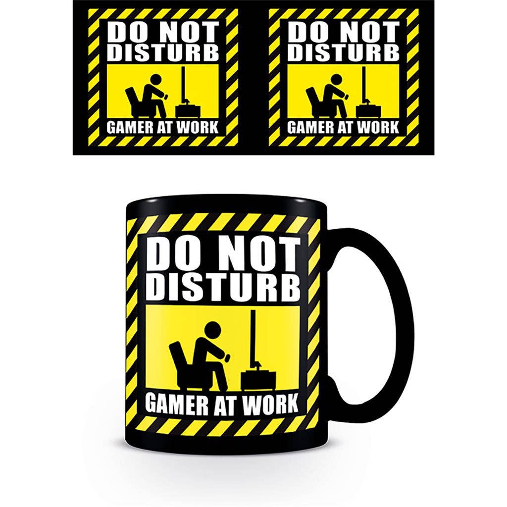Mug with 'Do Not Disturb, Gamer at Work' design on a white background