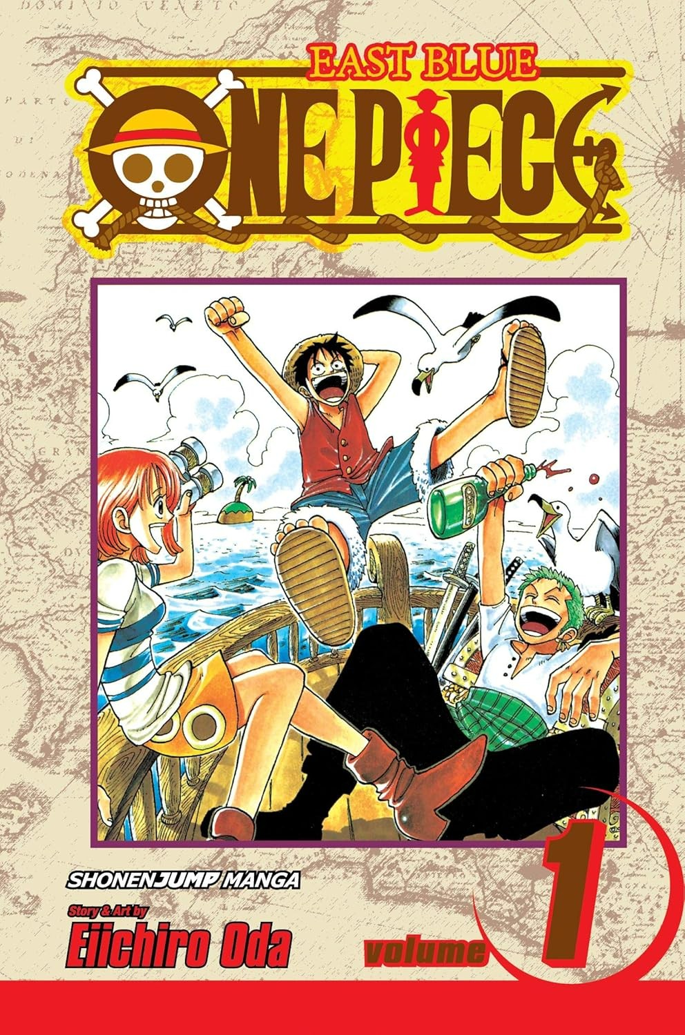Cover of 'One Piece' manga with characters and text