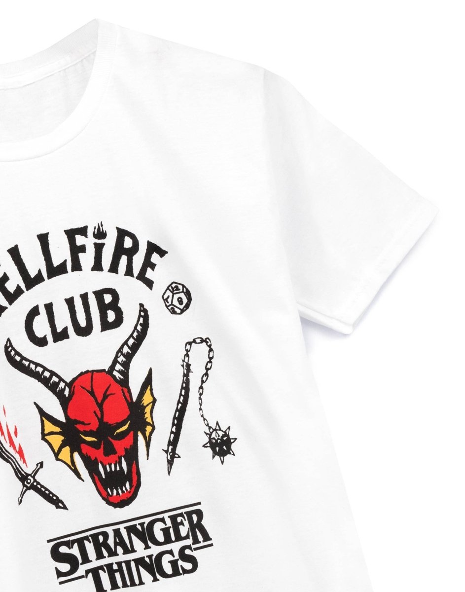 Stranger Things Unisex Kids White Hellfire Club Logo Print Short Sleeved T-Shirt - KOOLTHINGS