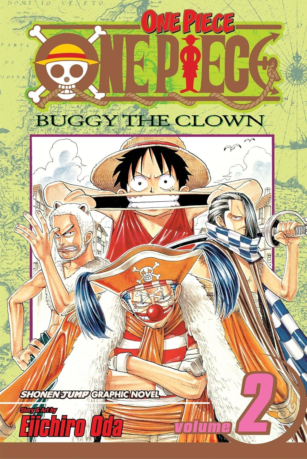 Cover of 'One Piece' Volume 2 featuring characters with a colorful background