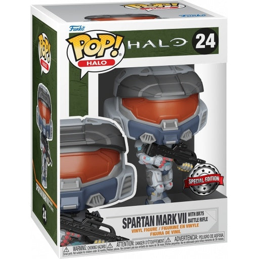 Funko Pop! Halo Spartan Mark VII vinyl figure number 24 in its original window box packaging, featuring a special edition design with a battle rifle.