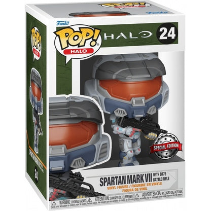 Funko Pop! Halo Spartan Mark VII vinyl figure number 24 in its original window box packaging, featuring a special edition design with a battle rifle.