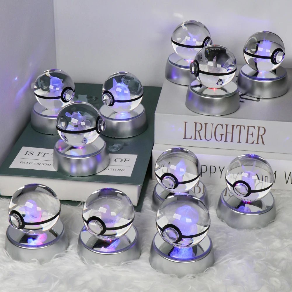 23 Styles POKEMON 3D Crystal Ball Eevee Umbreon Mega Charizard X Squirtle Bulbasaur Pokeball Figure Night Light Glass Ball Decor - KOOLTHINGS