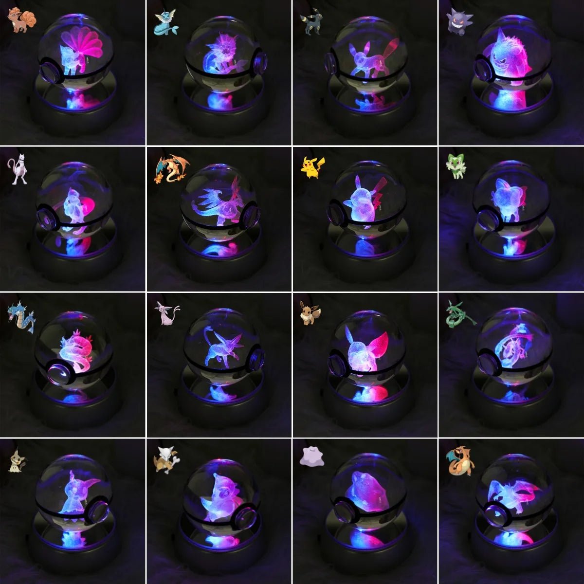 23 Styles POKEMON 3D Crystal Ball Eevee Umbreon Mega Charizard X Squirtle Bulbasaur Pokeball Figure Night Light Glass Ball Decor - KOOLTHINGS