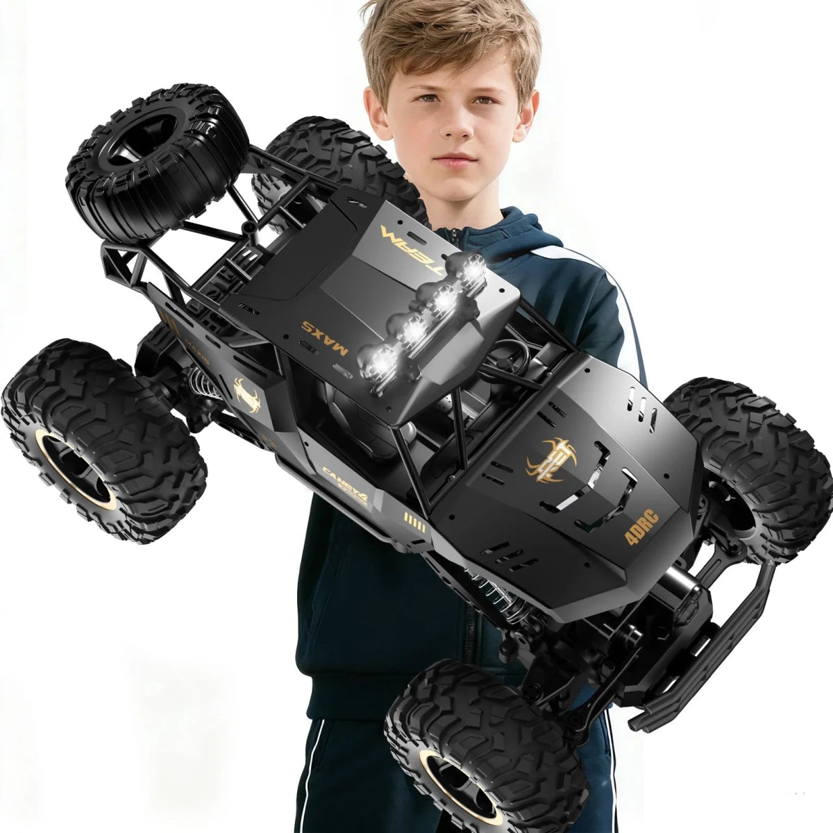 2 Batteries 1:12 Rock Crawler Rechargeable Off Road Truck 4WD Metal Shell LED Headlights RC Remote Control Off Road Car Truck - KOOLTHINGS