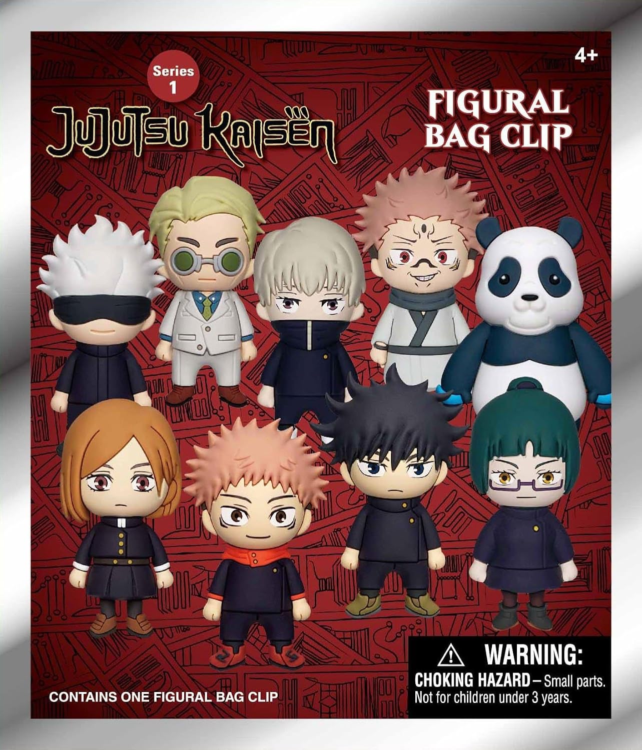 Packaging of Jujutsu Kaisen figurines with a red background