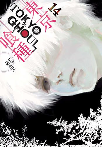 Manga cover for Tokyo Ghoul Volume 14 by Sui Ishida, featuring a pale white-haired character against a black background with white skeletal branches at the bottom.