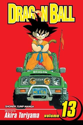 Dragon Ball manga volume 13 cover with character on a green vehicle against a red background