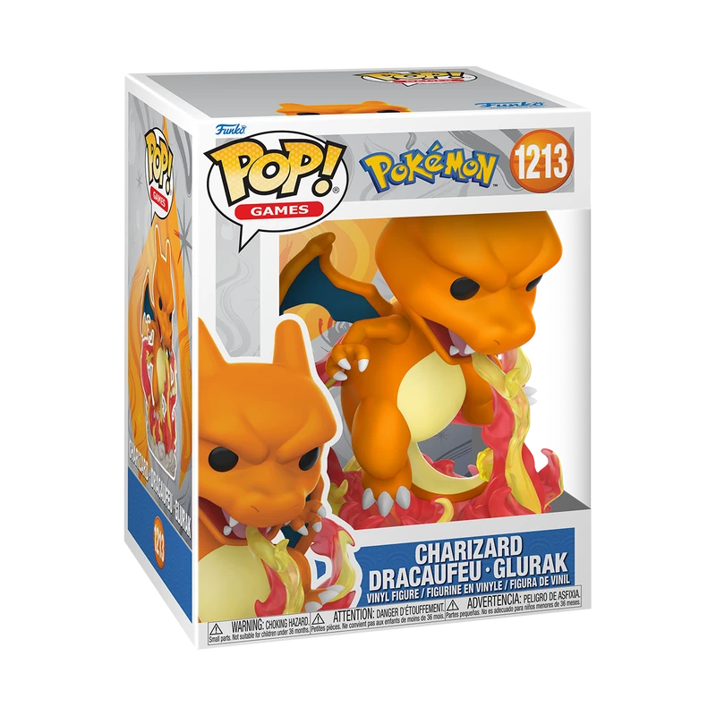 Funko Pop! Games Charizard vinyl figure number 1213 in its original window box packaging, featuring the orange dragon holding a red flame.