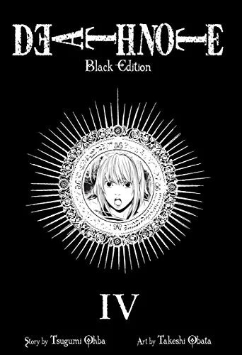 Book cover of 'Death Note Black Edition' with a central illustration of a character in a circular frame on a black background.