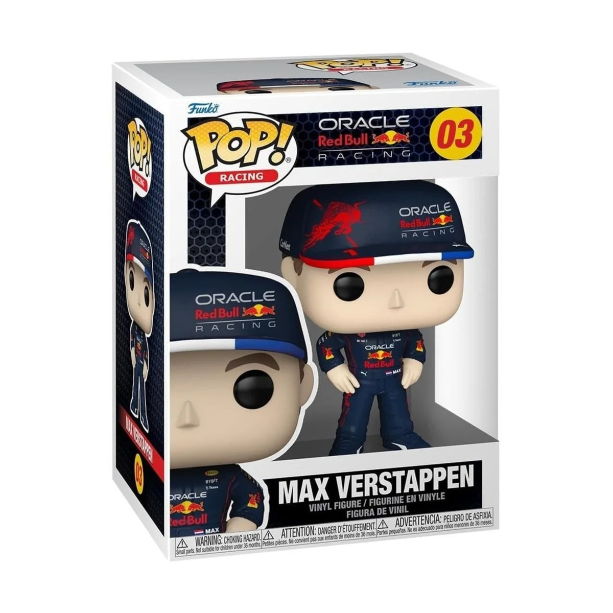Funko Pop! vinyl figure packaging with Oracle Red Bull Racing branding
