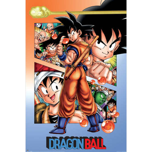 Dragon Ball character poster with Goku and various characters in the background