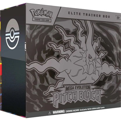 Pokémon Elite Trainer Box with Mega Evolution Pitch Black design on a white background