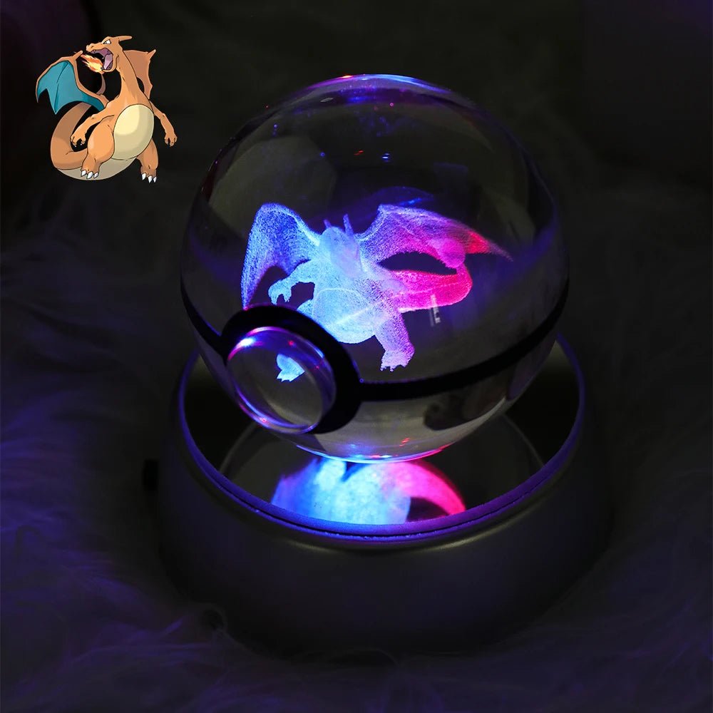 23 Styles POKEMON 3D Crystal Ball Eevee Umbreon Mega Charizard X Squirtle Bulbasaur Pokeball Figure Night Light Glass Ball Decor - KOOLTHINGS