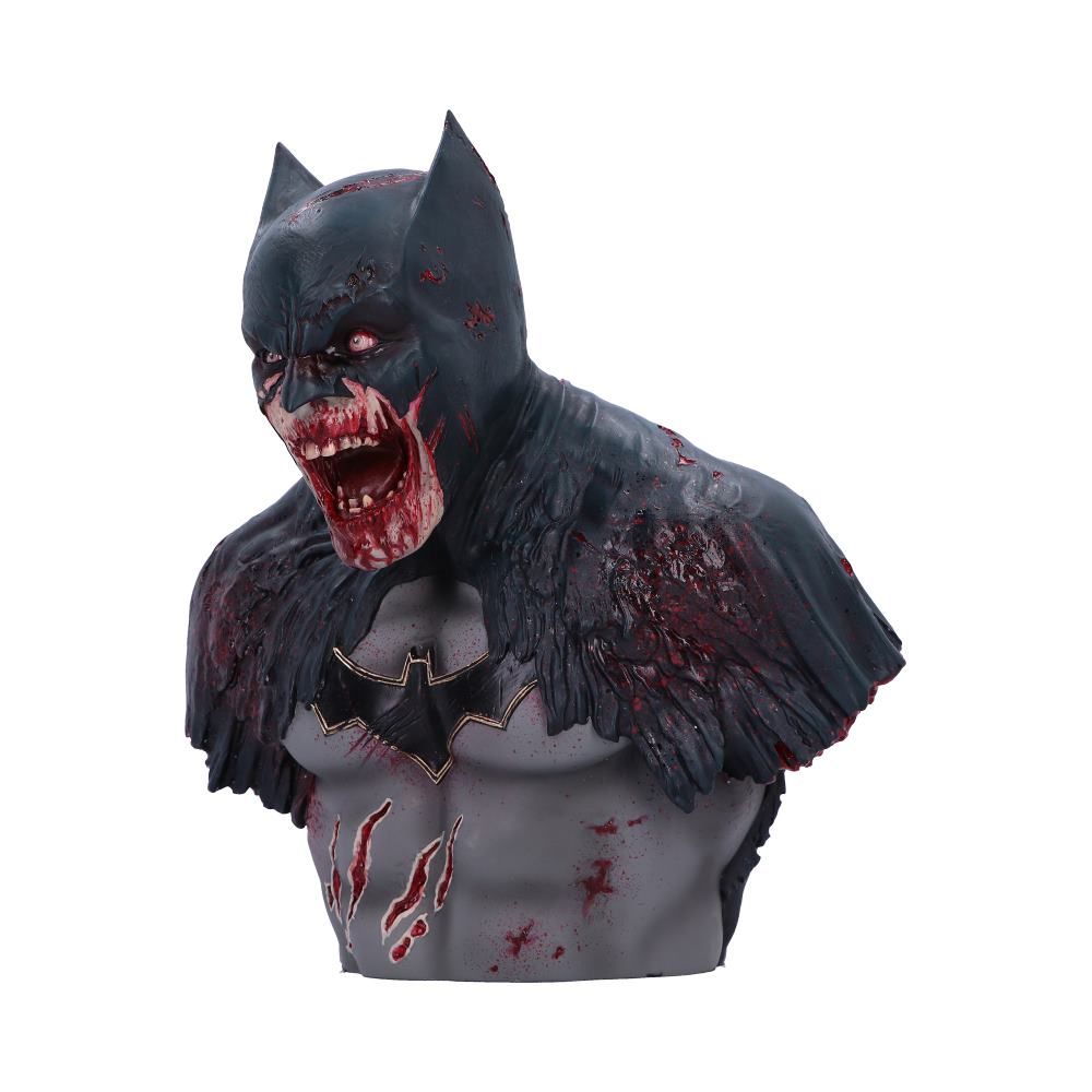 Zombie Batman bust with bloodstains on a white background