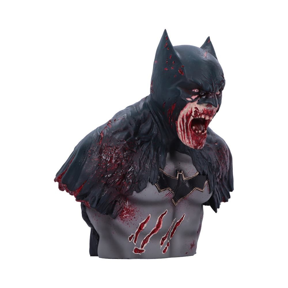 Zombie Batman bust with bloodstains on a white background