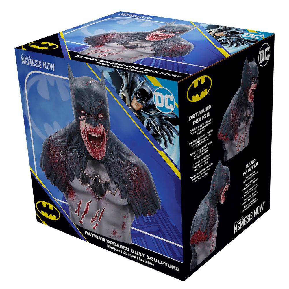 Box packaging of a Batman figure with detailed design and DC logo.