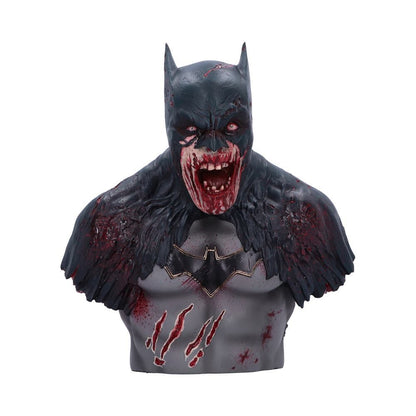 Bust of a dark superhero with a menacing expression on a white background