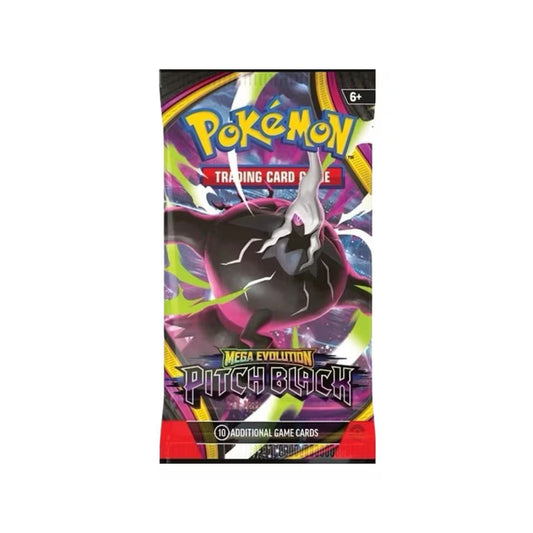A single Pokémon Trading Card Game booster pack for the Pitch Black Mega Evolution set, shown vertically against a plain white background.