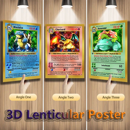 Anime Pokemon 3D Lenticular Poster Charizard Squirtle Bulbasaur Come Alive with amazing 3D Effects Wall Art Print(Without Frame) - KOOLTHINGS
