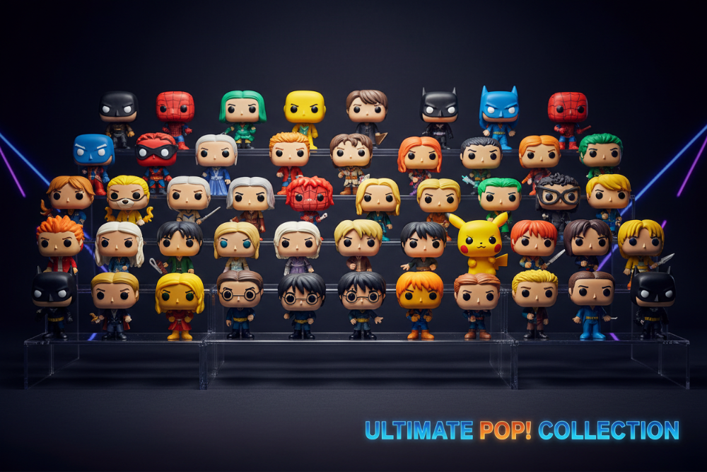 Collection of colorful pop! vinyl figures on a dark background with 'Ultimate Pop! Collection' text.