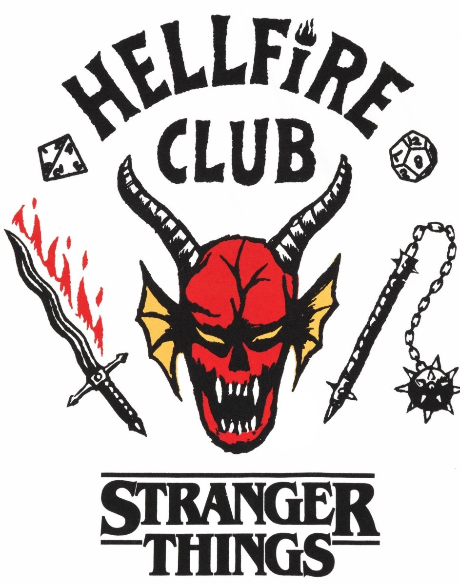 Stranger Things Mens White Hellfire Club Logo Short Sleeved T-Shirt - KOOLTHINGS