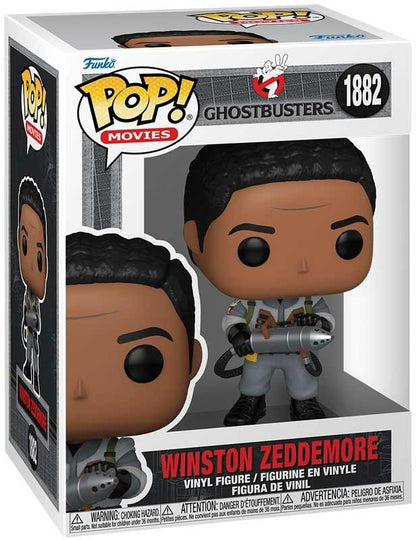 Funko Pop! vinyl figure packaging for Winston Zeddemore from Ghostbusters, featuring the Funko logo and product details.