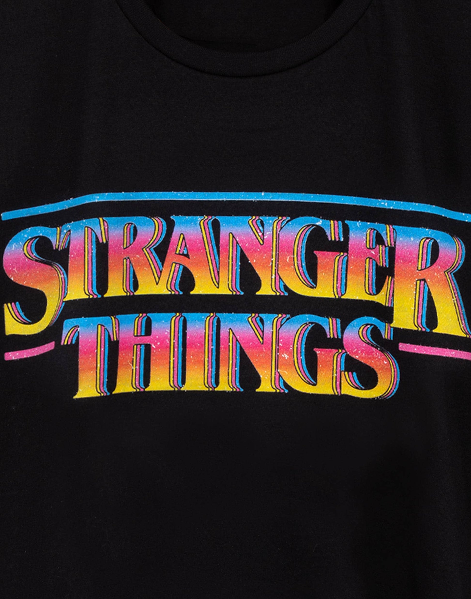 Stranger Things Mens Black Retro Logo Short Sleeved T-Shirt - KOOLTHINGS