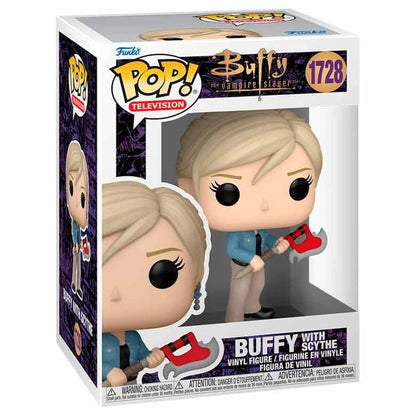 Funko Pop! vinyl figure packaging of Buffy with scythe from Buffy the Vampire Slayer