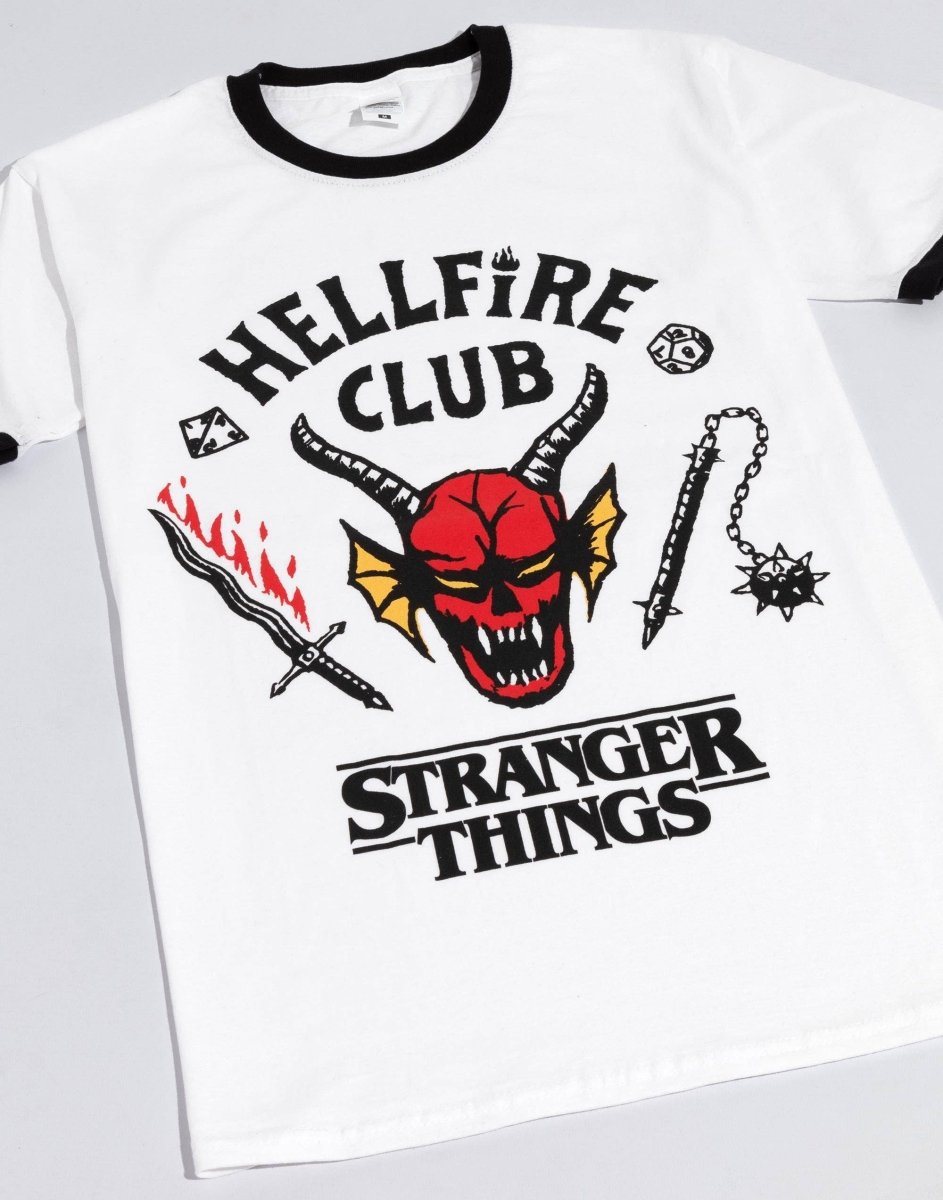 Stranger Things Mens White Hellfire Club Logo Short Sleeved T-Shirt - KOOLTHINGS