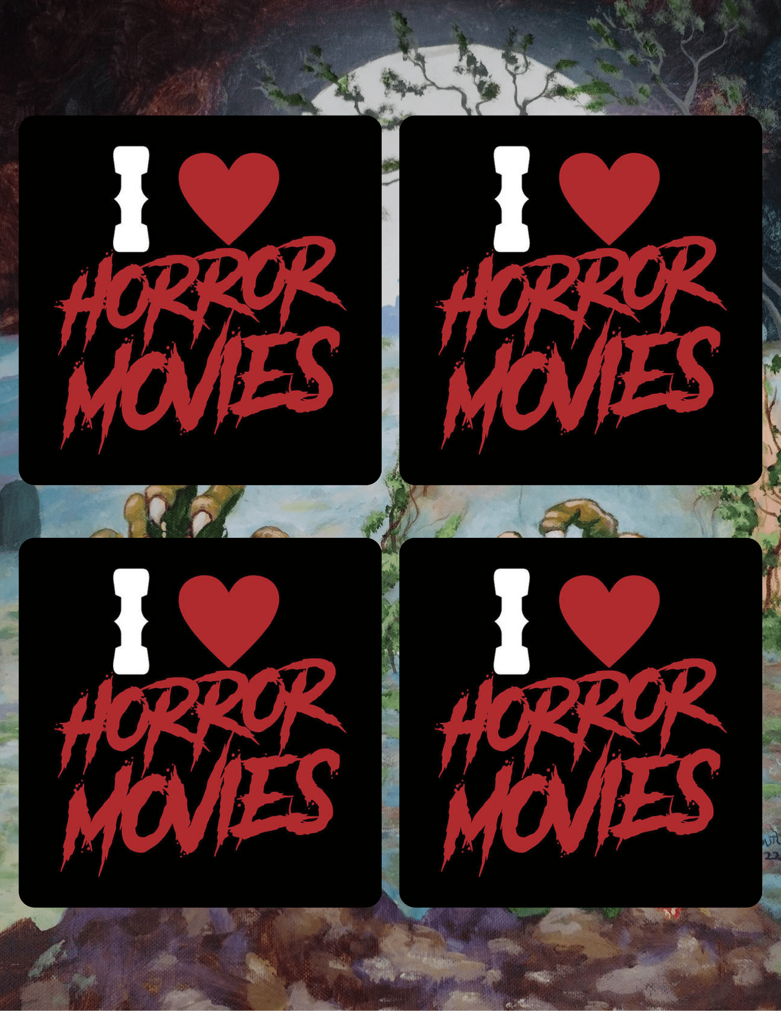 I Love Horror Movies Coasters - KOOLTHINGS