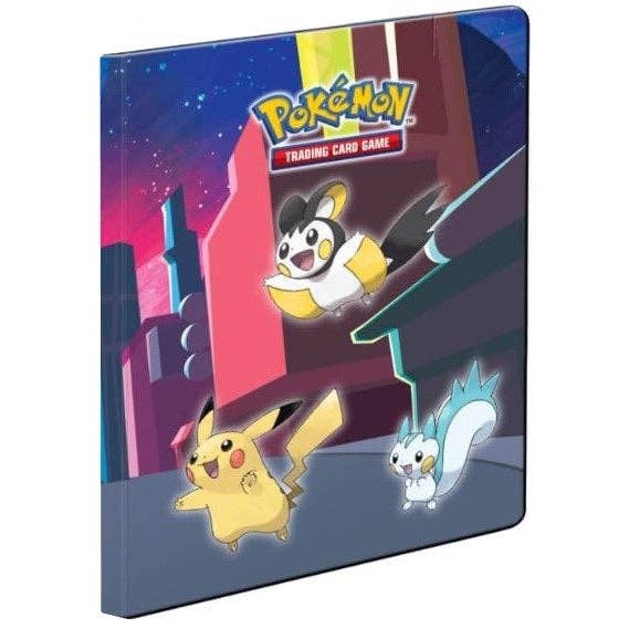 Pokémon trading card game binder with cartoon characters on a colorful background