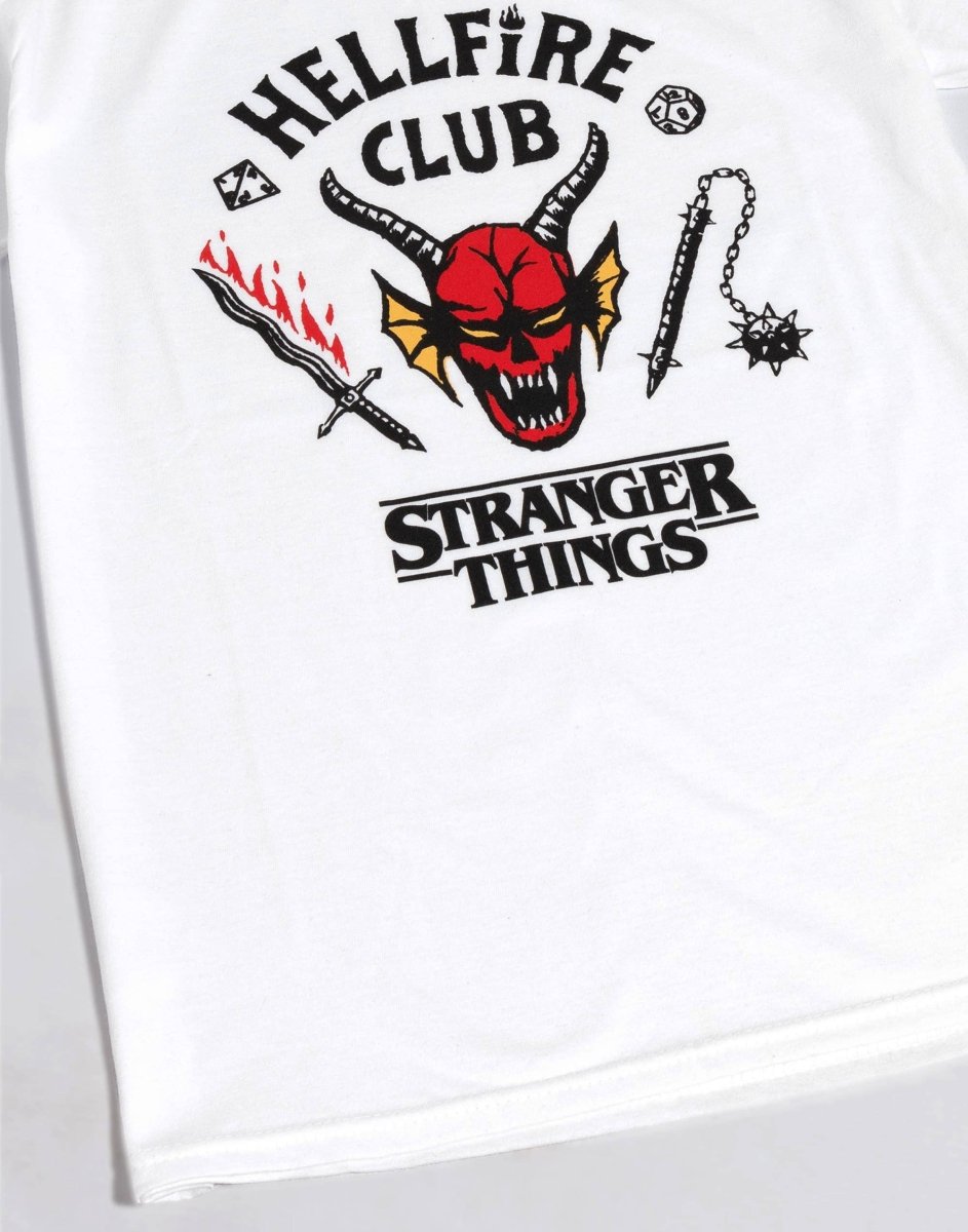 Stranger Things Unisex Kids White Hellfire Club Logo Print Short Sleeved T-Shirt - KOOLTHINGS