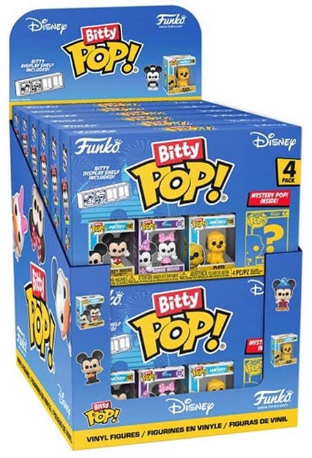 Display of Funko Bitty Pop! Disney figures packaging with multiple boxes.