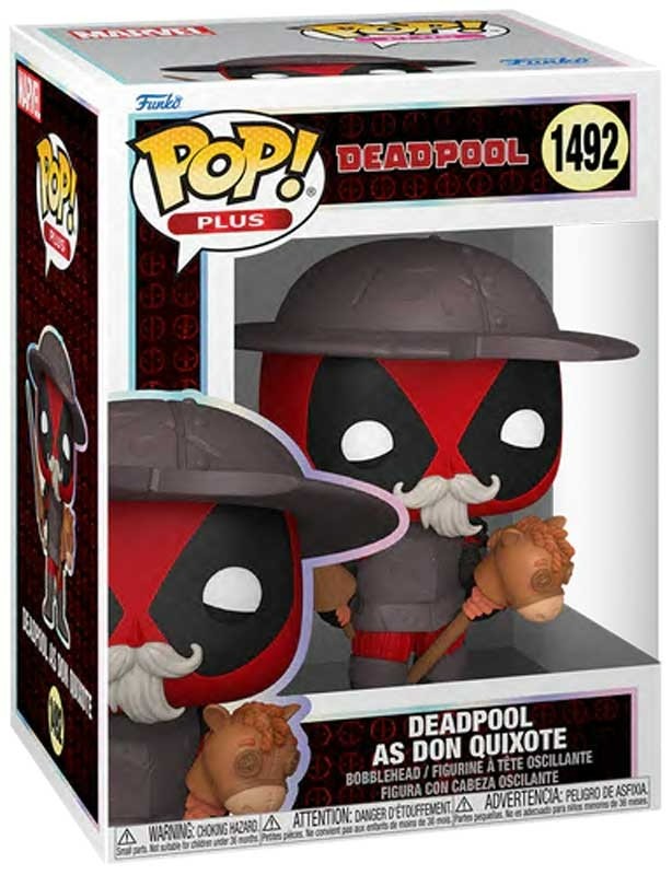 Funko Pop! vinyl figure packaging of Deadpool as Don Quixote with box design and branding.