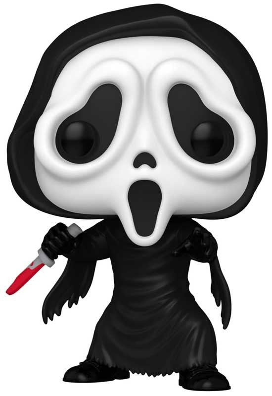 Funko Pop! vinyl figure of a character with a white face mask and black outfit holding a red knife on a white background