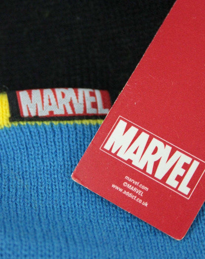 Marvel logo on a product tag and fabric background