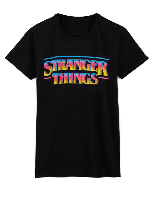 Stranger Things Mens Black Retro Logo Short Sleeved T-Shirt - KOOLTHINGS
