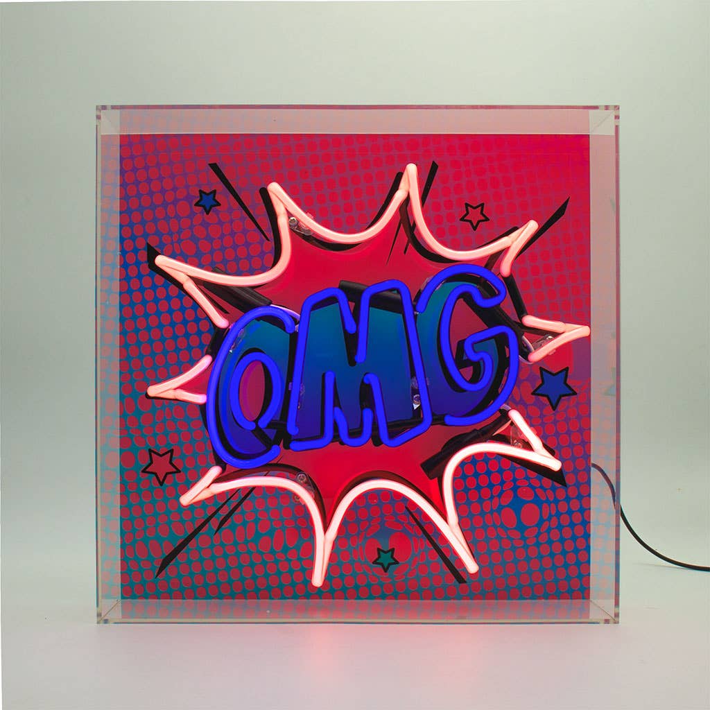 'OMG' Large Glass Neon Box Sign - KOOLTHINGS
