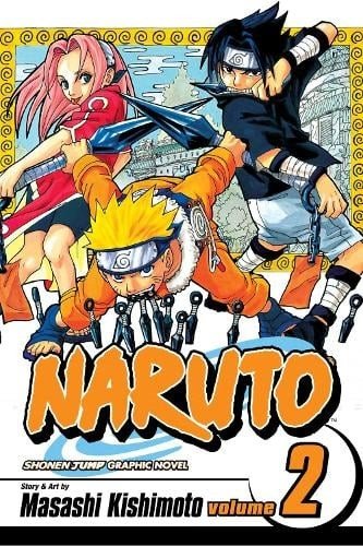 Cover of 'Naruto' Shonen Jump graphic novel Volume 2 with characters in action poses.