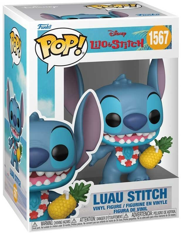 Pop! Vinyl figure of Stitch in a Luau outfit with packaging