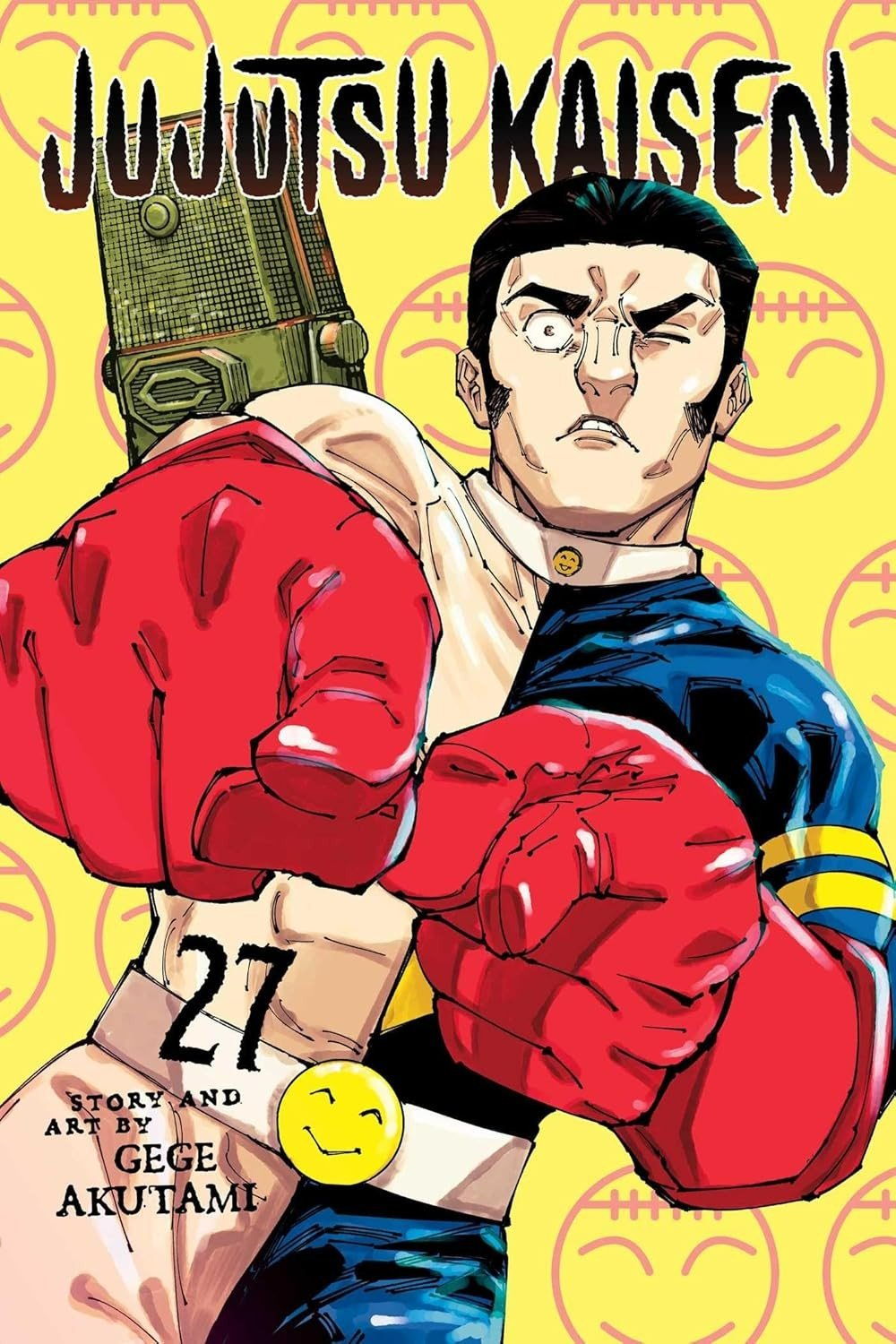 Comic book cover of 'Jujutsu Kaisen' with a character in red boxing gloves on a yellow background.