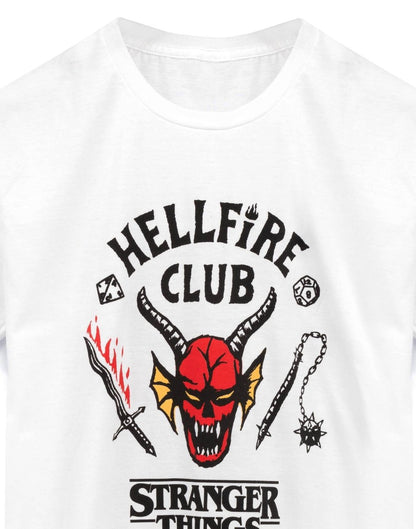 Stranger Things Unisex Kids White Hellfire Club Logo Print Short Sleeved T-Shirt - KOOLTHINGS