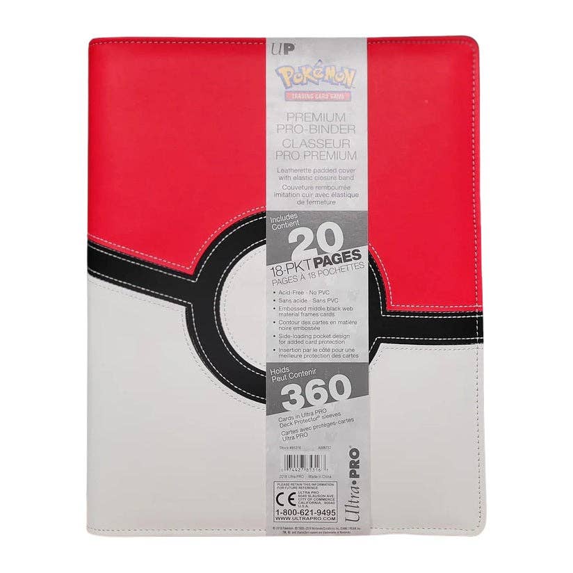 Pokémon trading card binder with red and white design on a white background