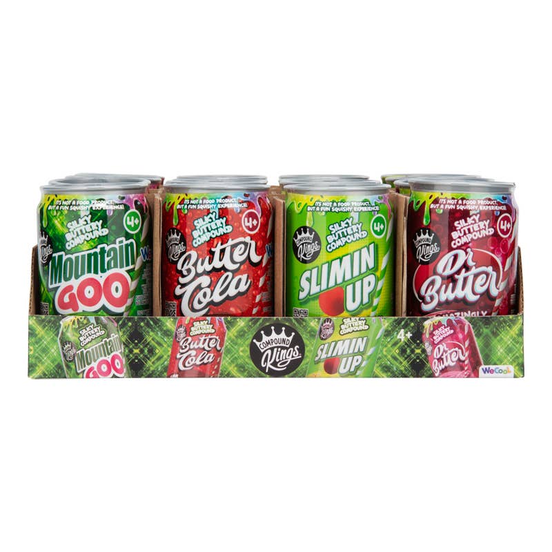 Assorted cans of soda in colorful packaging on a white background