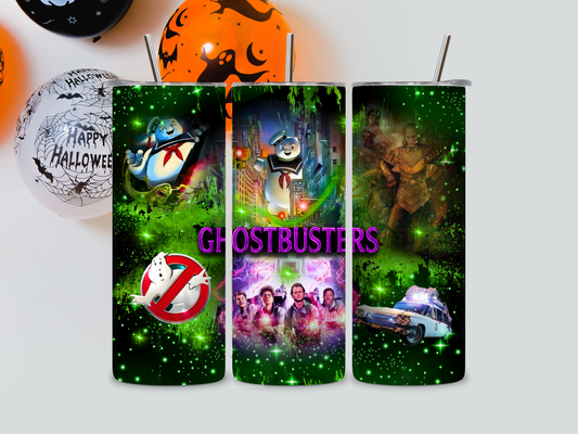 Three tumbler designs featuring 'Ghostbusters' characters and elements on a white background.