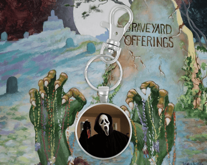 Ghostface Circle Keychain choose Silver or Black - KOOLTHINGS