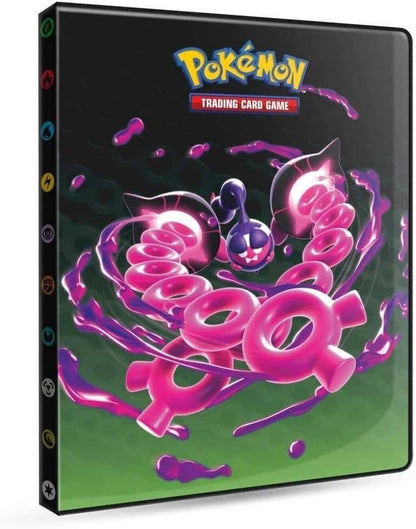 Pokémon trading card game binder with colorful design and Pokémon logo.